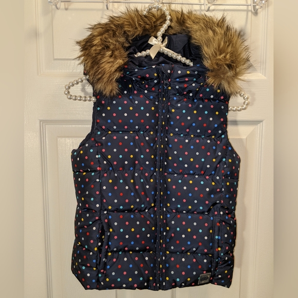 GAP Other - GAP Girls Size M(8-9) Navy Puffer Vest with Faux Fur Trimmed Hood
